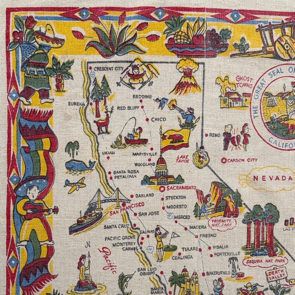 Vintage California Map Linen Tapestry - Picture 2 of 6